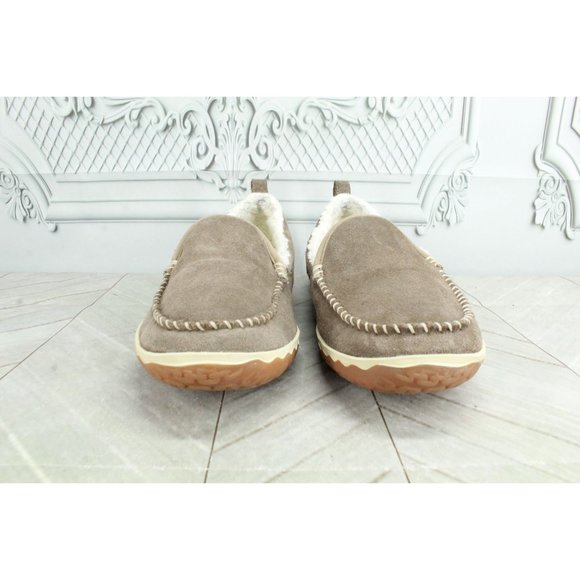 LL Bean Cement Suede Fleece Lined Mountain Moccasin Slippers Size 9 M - Picture 4 of 9